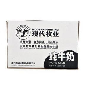 现代牧业 纯牛奶250ml*12盒 箱装 25元