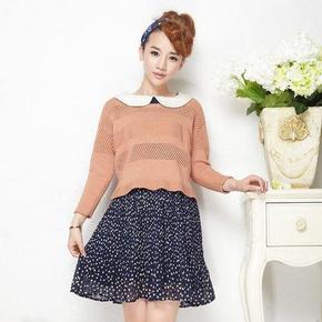 唐狮 镂空可爱线衫娃娃领 套头长袖毛衣 9元包邮(29-20券)