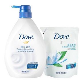 多芬(Dove)衡悦水润沐浴乳1000ml+沁凉沐浴乳400ml 约27元(54，199-100)