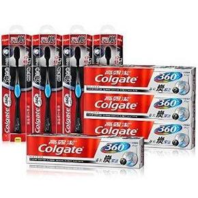 双重优惠：高露洁 360备长炭牙膏180g*4支+牙刷4支 约33元，平时105