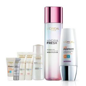 巴黎欧莱雅 膜力水175ml+防晒露30ml+雪颜美白5件套 140元(245-105)