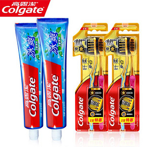 手慢无# 高露洁 纤柔炭金牙刷4支+牙膏120g*2支 11.5元(7定金+4.5尾款)