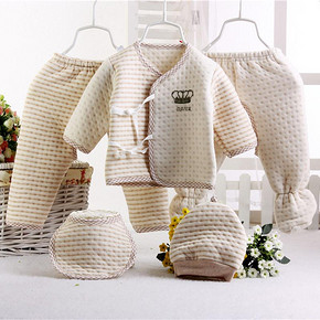 婴时尚 新生儿 有机彩棉夹棉保暖内衣五件套 28元包邮(58-30)