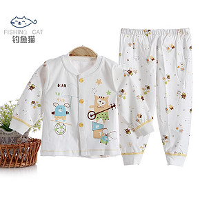 钓鱼猫 春秋薄款 纯棉婴幼儿内衣套装 14.9元包邮(40.8-25.9)