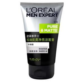 巴黎欧莱雅(LOREAL) 男士控油炭爽净亮洁面膏100ml 9.9元,平时35.9