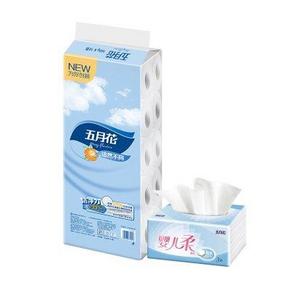 五月花 3层压花有芯卷纸160g*10卷+3层140抽面纸 11.9元（16.9-5券）