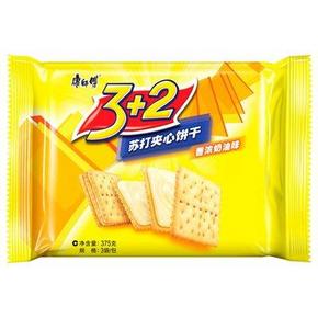 上海福利：康师傅 3+2苏打夹心饼干 香浓奶油味375g/袋 5元