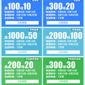 优惠券：易迅网 购惠618 全品类券 100-10，300-20等