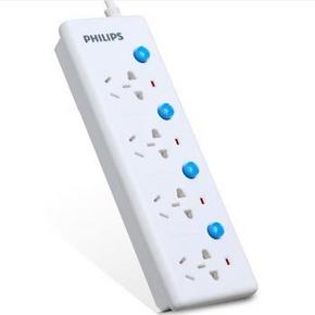 0点抢购：飞利浦（PHILIPS） 4孔位1.8米插座接线板   9.9元