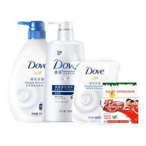 多芬 洗发乳700ml+沐浴乳1L+沐浴乳400ml+香皂115g 59.9元