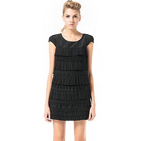 Lily 女式 欧美优雅流苏层层 蕾丝短袖连衣裙 129元包邮