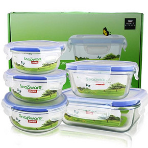 康宁扣 snapware 四面锁扣耐热玻璃保鲜盒五件套 50元(99，199-100)
