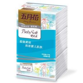 五月花 抽纸 婴儿柔2层面巾纸200抽x3包 5.9元