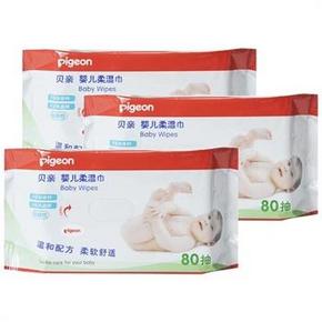 Pigeon贝亲 婴儿柔湿巾湿纸巾80片x3包+加送纸尿裤2片 26.9元