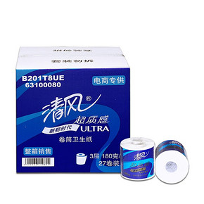 限华东：清风 超质感 ULTRA 卷纸 3层x180gX27卷 34元(67.9，199-100)