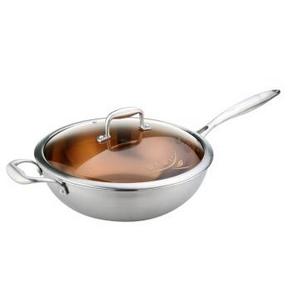 炊大皇 WG14832 32cm多层钢玻璃盖无涂层炒锅 99元(199-100)