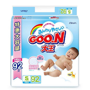 手机端：大王 GOO.N 维E系列 婴儿纸尿裤 S92片 83元（108,216-50）