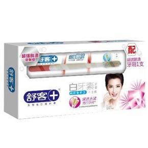 手机端：Saky 舒客 白牙素超强脱渍牙膏120g+牙刷 19.9元(可99-30)