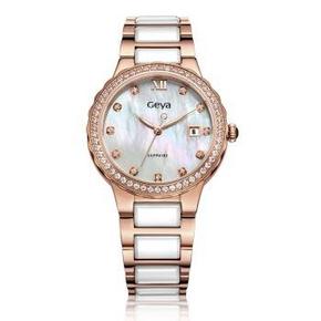Geya 格雅 心悦系列 G02008LHW 石英陶瓷白间玫瑰金盘女表 499元包邮