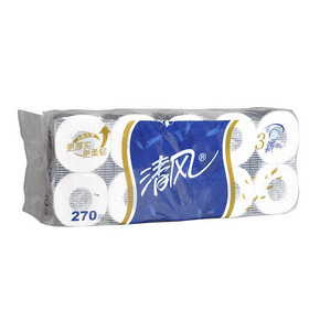 华北：清风 几何系列卷筒卫生纸 3层270段x10卷 x 3件 5.04元(2.8，3件6折)