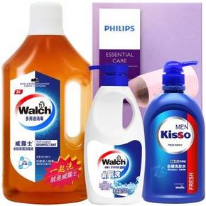 威露士大礼盒（1L消毒液+500ml洗衣液+600ml洗发水+吹风机） 50元(100-50)