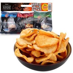印尼进口 啪啪通  虾片 原味海苔味冬阴功味组合装 40gx3包 7.75元(29.8，买赠+满减)