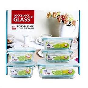 LOCK&LOCK 乐扣 LLG445S912 格拉斯 耐热玻璃保鲜盒5件套 89.9元包邮