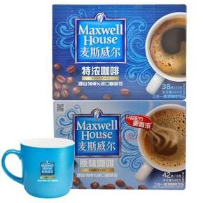 限地区：麦斯威尔 三合一特浓咖啡38条+原味42条+送珠光杯 45.7元