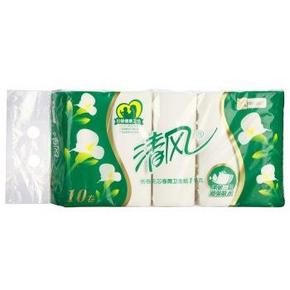 清风 马蹄莲平纹卷纸3层 100gx10卷 9.9元
