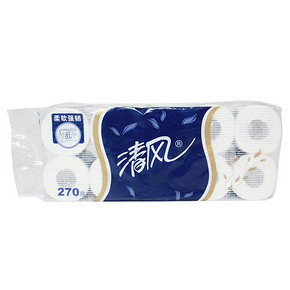华南：清风 蓝晶钻卷纸 3层270段x10卷 卷筒卫生 9.2元(24.9，99-50-20)