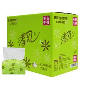 清风 小花系列2层200抽短幅抽取式面纸x20包 整箱 35.4元(59，第2件2折)