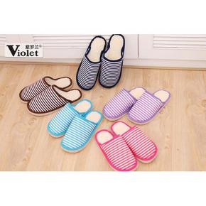 手慢无# 紫罗兰 彩色简单条纹秋冬季棉拖鞋 10点开始 1元包邮(1500件)