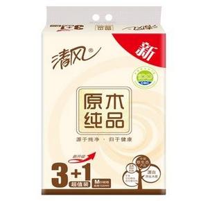 清风（APP） 抽纸 原木纯品 2层150抽面巾纸*4包 折5元(9.9，199-100)