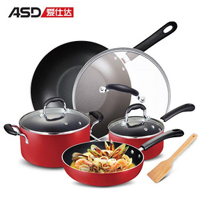 华北：爱仕达 WG04TNJC-R燃气专用 中国红四件套不粘锅 199元包邮(299-100)