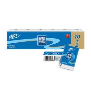 10点：清风 纸巾 新韧时代 4层8张12包 迷你型手帕纸 2元