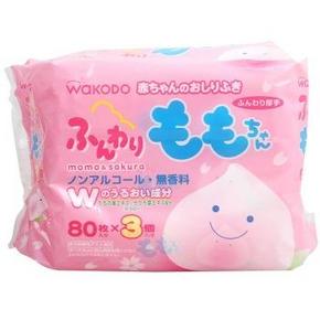 和光堂 桃叶精华婴儿湿巾80枚x3包 9.9元