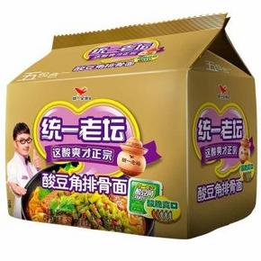 限地区#统一 方便面 老坛酸豆角排骨面 五连包 折6.3元(12.5，买1送1)