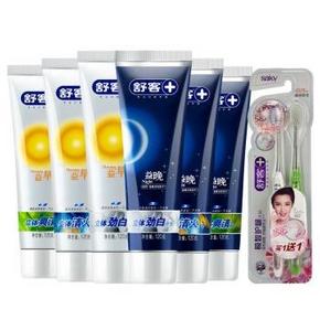 舒客早晚立体牙膏120g 6支装+牙刷*2支 49.9元（可199-100）